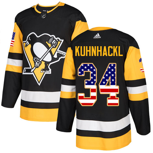 Adidas Penguins #34 Tom Kuhnhackl Black Home Authentic USA Flag Stitched NHL Jersey